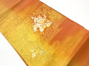 金彩ヱ霞に花車・花唐草・荒波模様刺繍名古屋帯